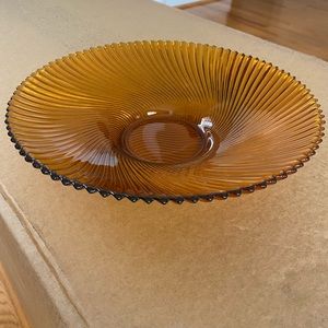 Unique Amber Glass Decorative Bowl with Swirl Pattern and Sawtooth Edge …